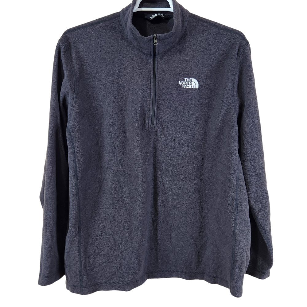 The North Face Fleece Quarter Zip Sweater Mens Size XL Gray Black Long Sleeve